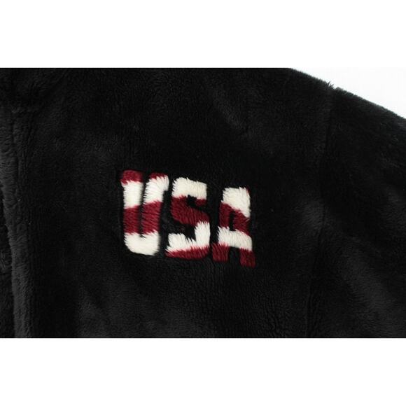VTG 90s Bear Ridge Sherpa Fleece USA Flag Images in fur Jacket USA Made Small - Picture 9 of 10